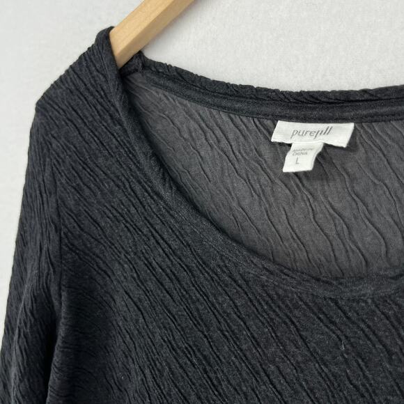 PURE JILL Top L Textured Crinkle Tunic100% Cotton Jersey Tunic Tee Gray - Picture 10 of 15